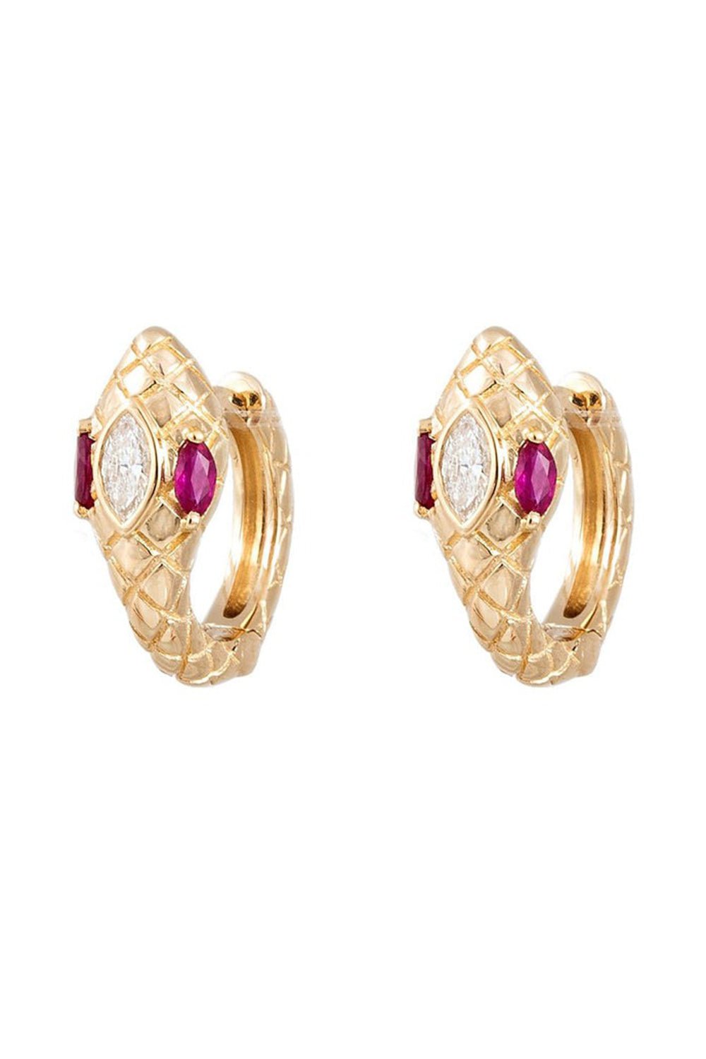 JACQUIE AICHE-Ruby Diamond Snake Mini Hoop Earrings-YELLOW GOLD