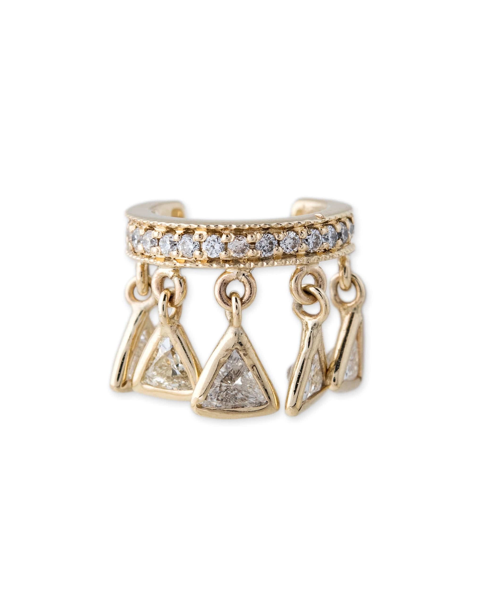 JACQUIE AICHE-Trillion Diamond Shaker Earcuff-YELLOW GOLD