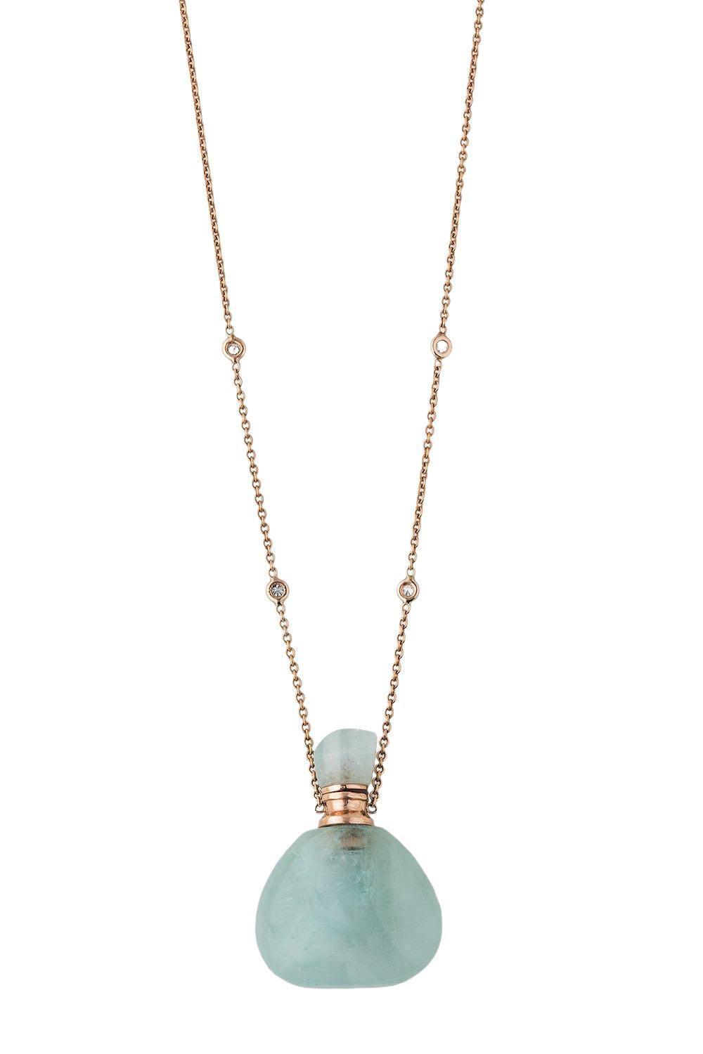 Aquamarine Potion Bottle Necklace - Rose Gold-ROSE GOLD-JEWELRYFINE JEWELNECKLACE O-JACQUIE AICHE