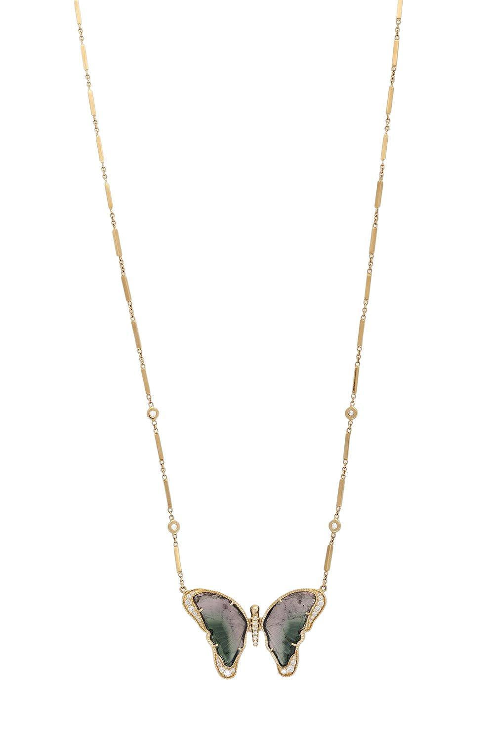 Tourmaline Diamond Butterfly Necklace-YELLOW GOLD-JEWELRYFINE JEWELNECKLACE O-JACQUIE AICHE