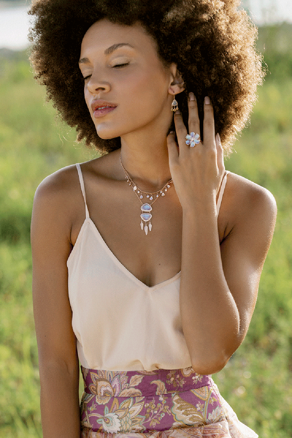 JACQUIE AICHE-Graduated Moonstone Shaker Necklace-ROSE GOLD