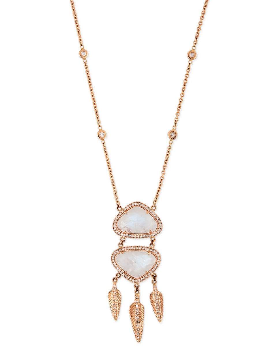 JACQUIE AICHE-Moonstone and Feather Necklace-ROSE GOLD