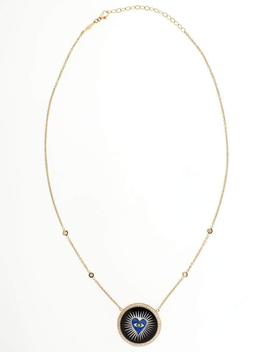 JACQUIE AICHE-Onyx and Lapis Inlay Heart Necklace-ROSE GOLD