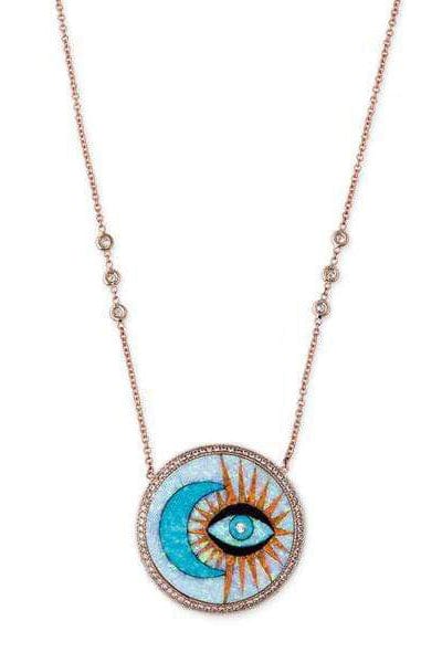 JACQUIE AICHE-Opal Moon and Evil Eye Pendant Necklace-ROSE GOLD