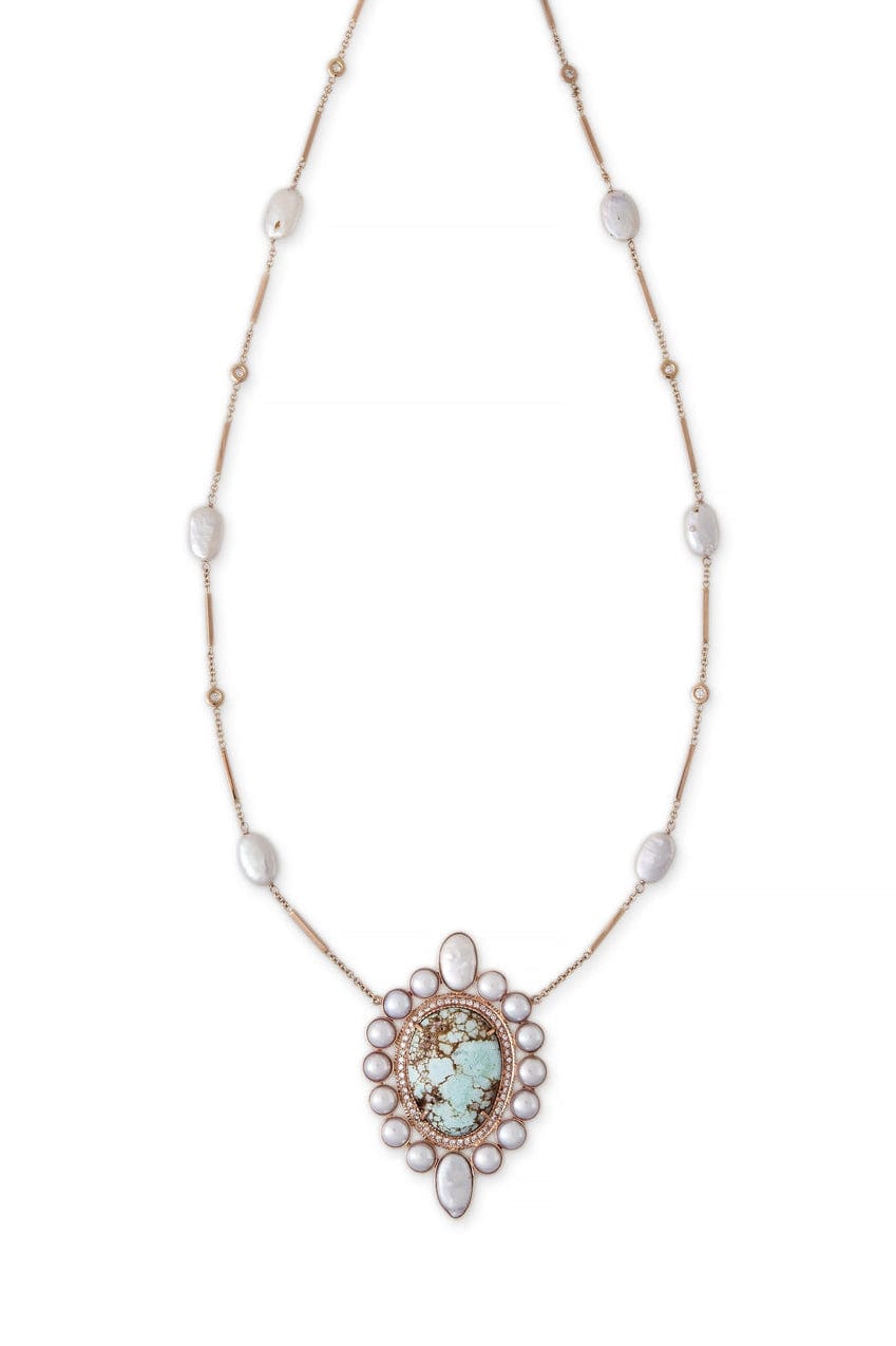 JACQUIE AICHE-Turquoise and Pearl Blossom Necklace-ROSE GOLD