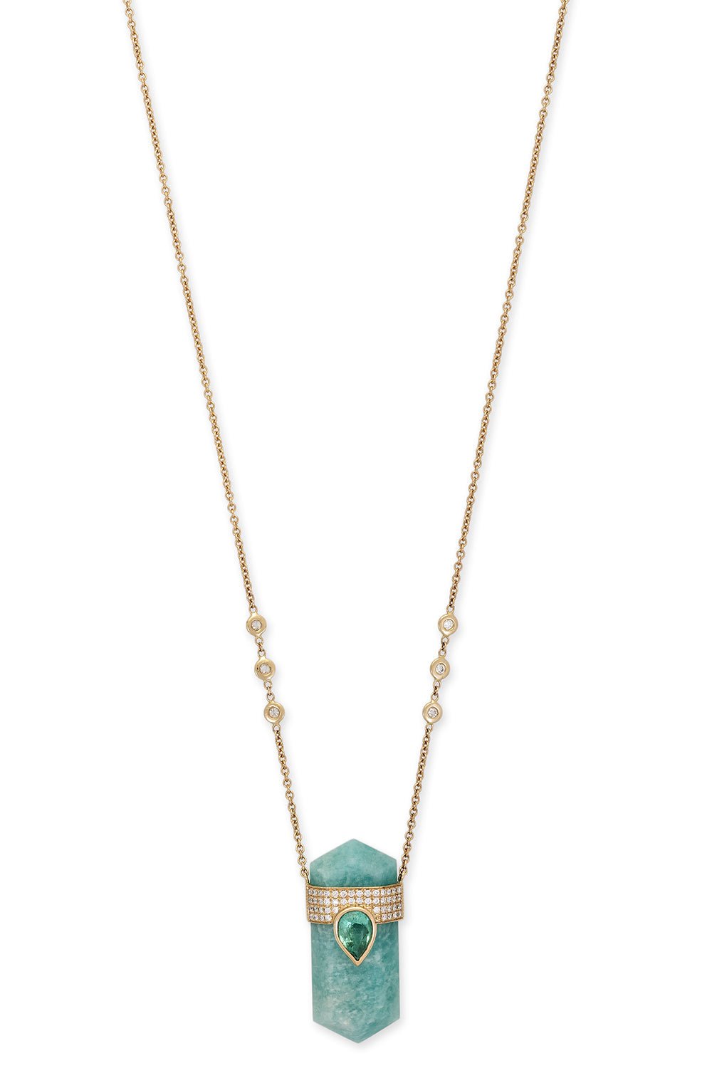 JACQUIE AICHE-4 Row Diamond Emerald Necklace-YELLOW GOLD