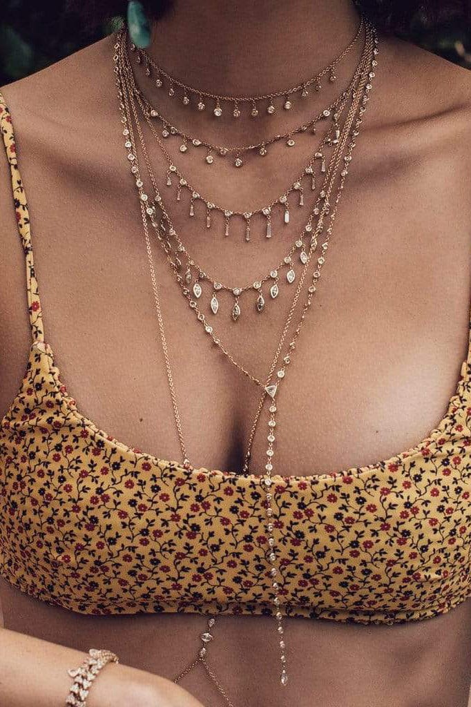 JACQUIE AICHE-Baguette Diamond Shaker Necklace-YELLOW GOLD