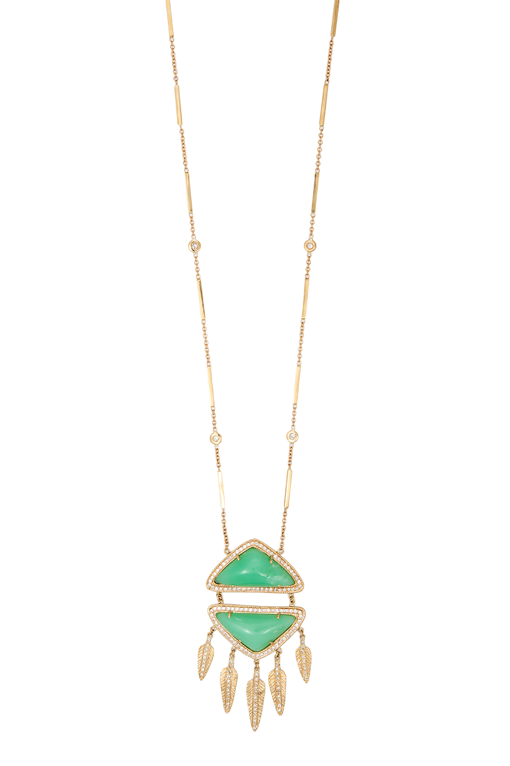 Chrysoprase Feather Necklace-YELLOW GOLD-JEWELRYFINE JEWELNECKLACE O-JACQUIE AICHE