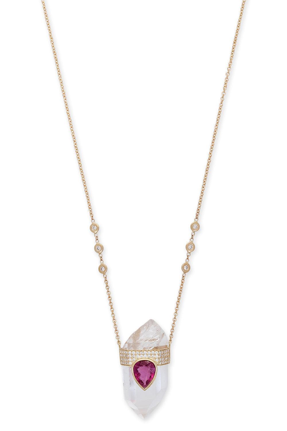 Clear Quartz Tourmaline Pendant Necklace-YELLOW GOLD-JEWELRYFINE JEWELNECKLACE O-JACQUIE AICHE