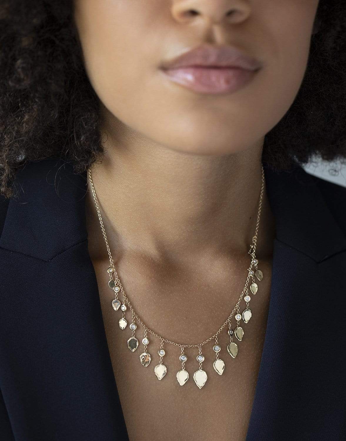 JACQUIE AICHE-Diamond Hammered Teardrop Shaker Necklace-YELLOW GOLD