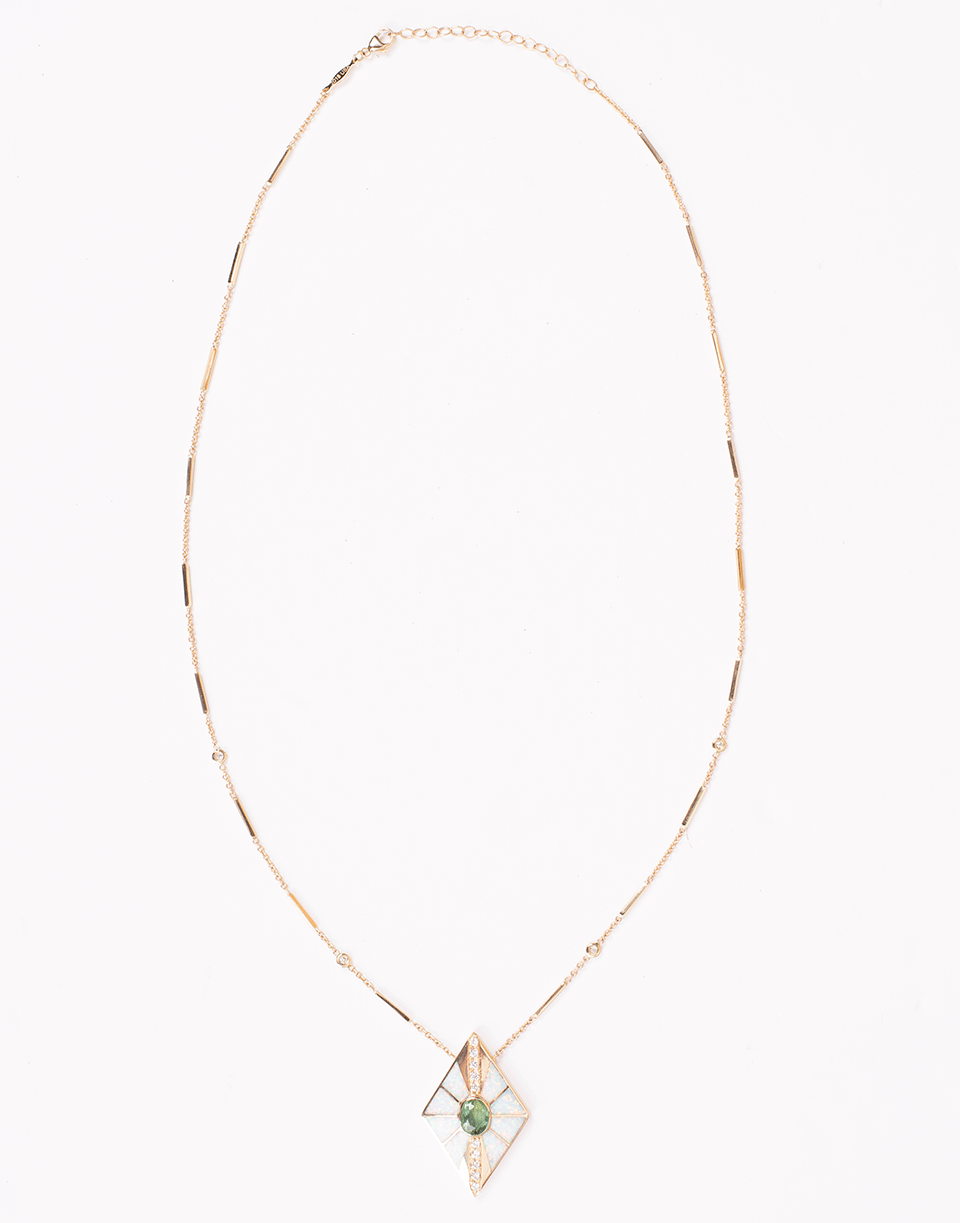 JACQUIE AICHE-Diamond, Opal, and Tourmaline Inlay Necklace-YELLOW GOLD