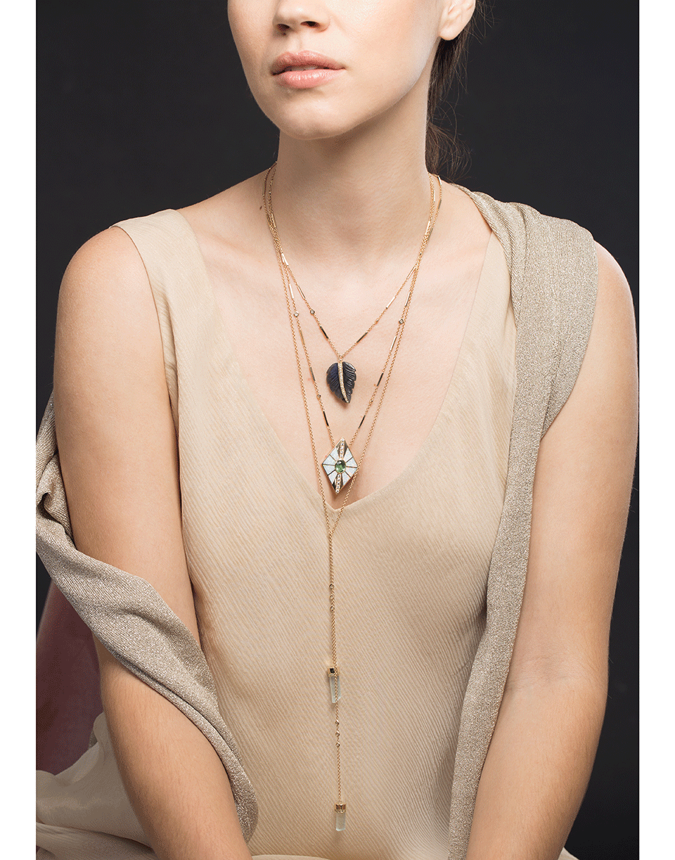 JACQUIE AICHE-Diamond, Opal, and Tourmaline Inlay Necklace-YELLOW GOLD