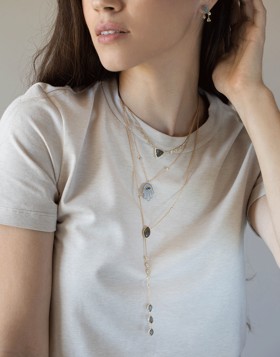 JACQUIE AICHE-Labradorite and Diamond Pyramid Necklace-YELLOW GOLD