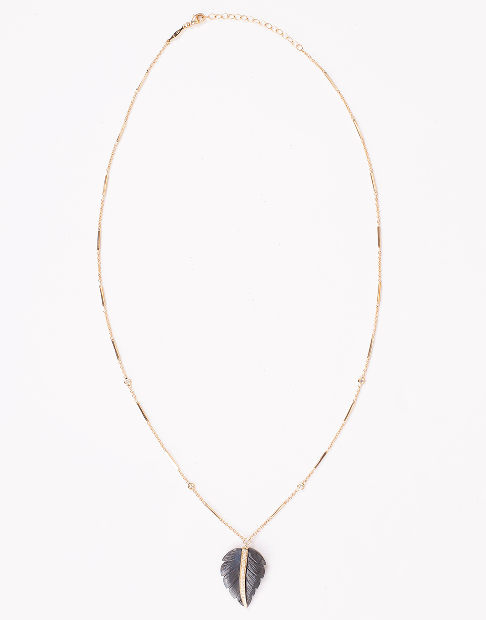 JACQUIE AICHE-Labradorite Pave Diamond Feather Necklace-YELLOW GOLD