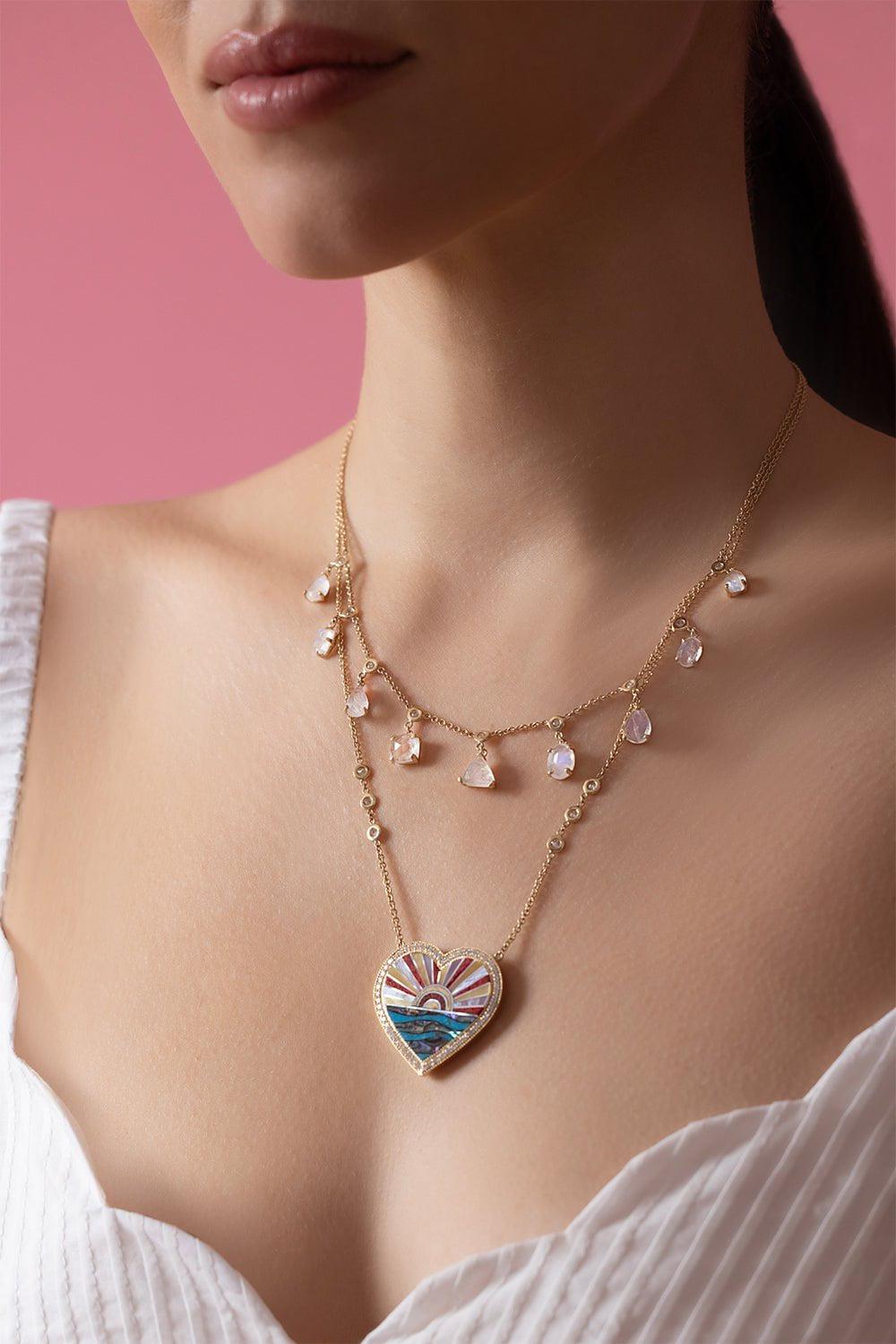 JACQUIE AICHE-Moonstone Diamond Shaker Necklace-YELLOW GOLD