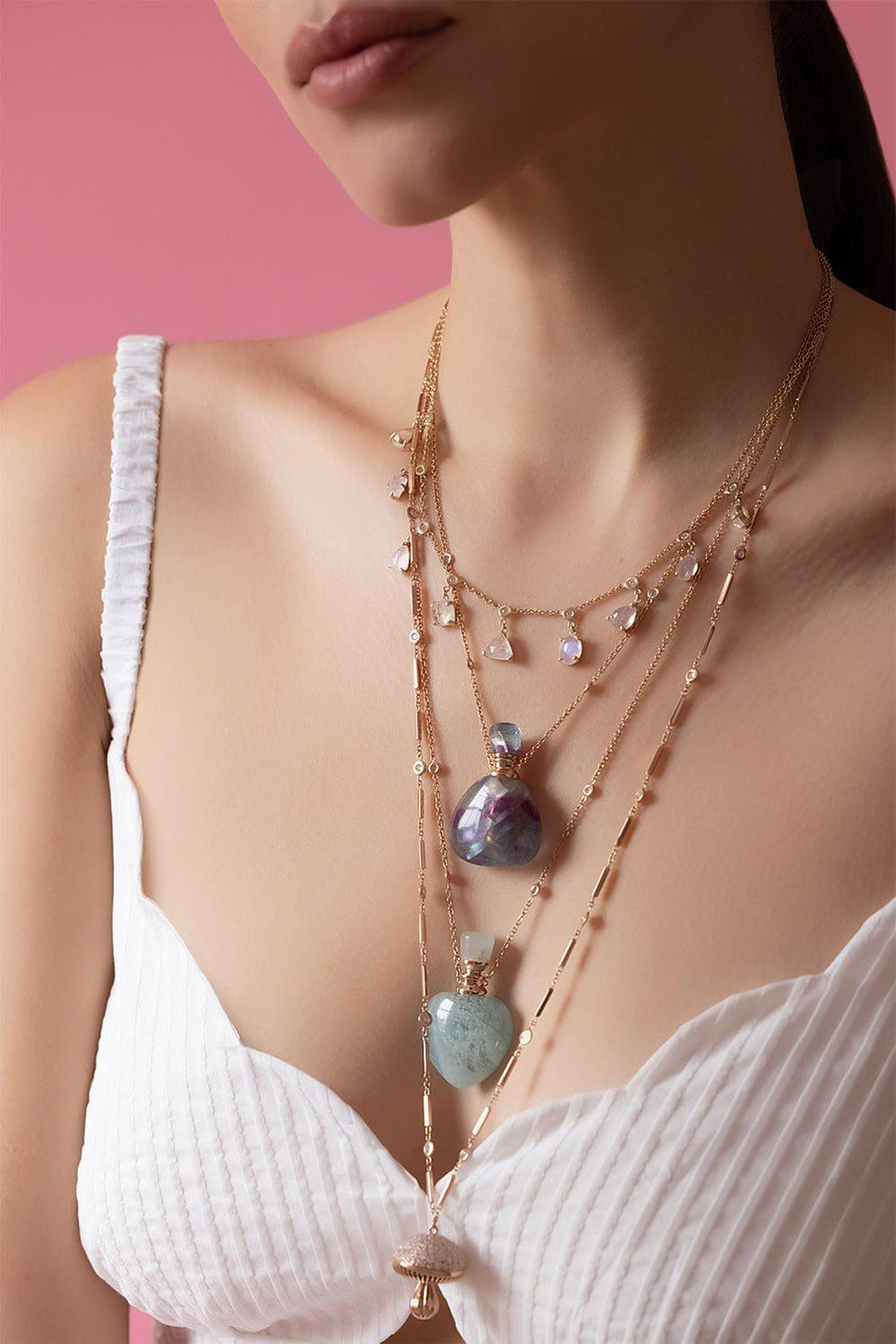 Moonstone Diamond Shaker Necklace JACQUIE AICHE
