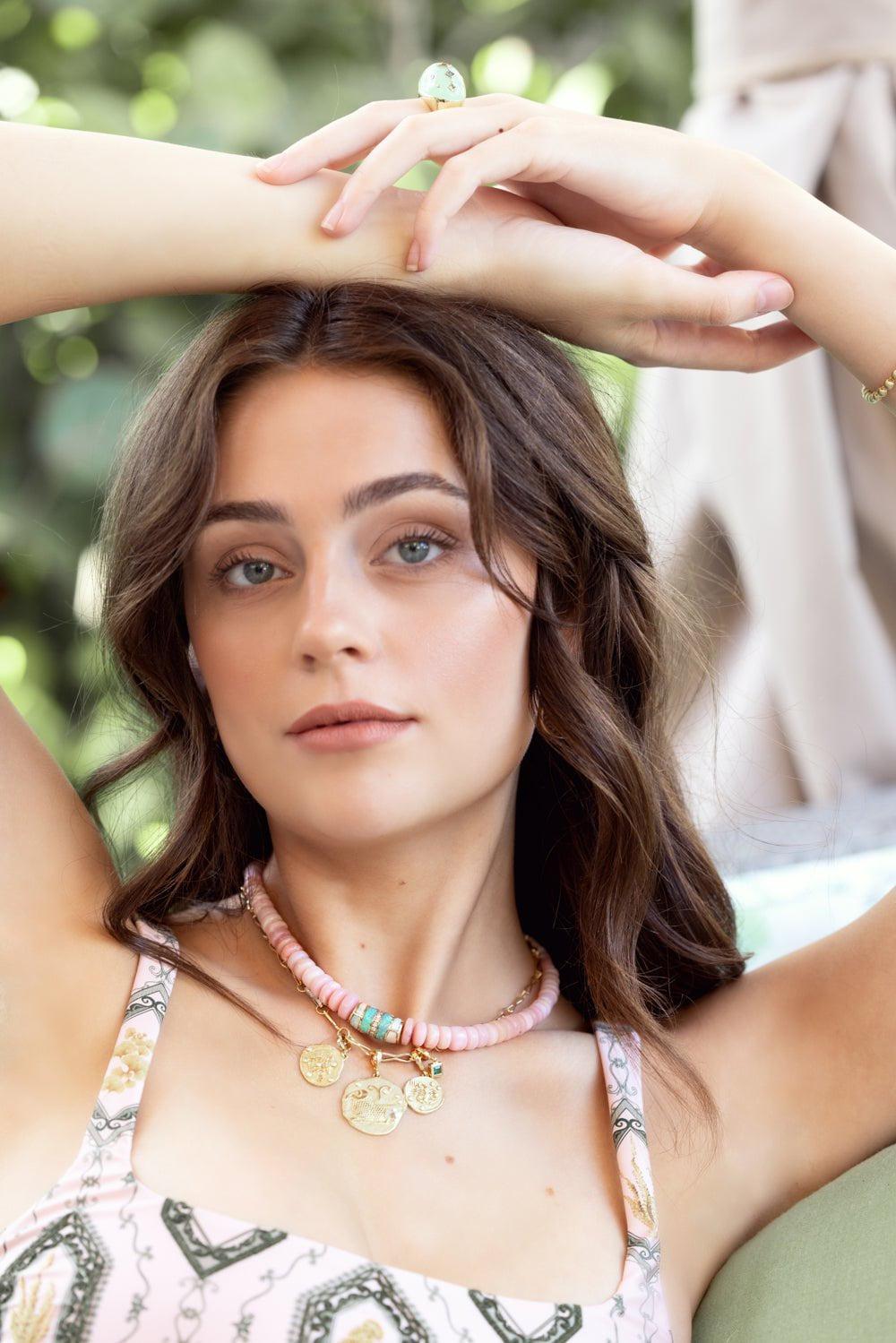 JACQUIE AICHE-Pink Opal Bead Necklace-YELLOW GOLD