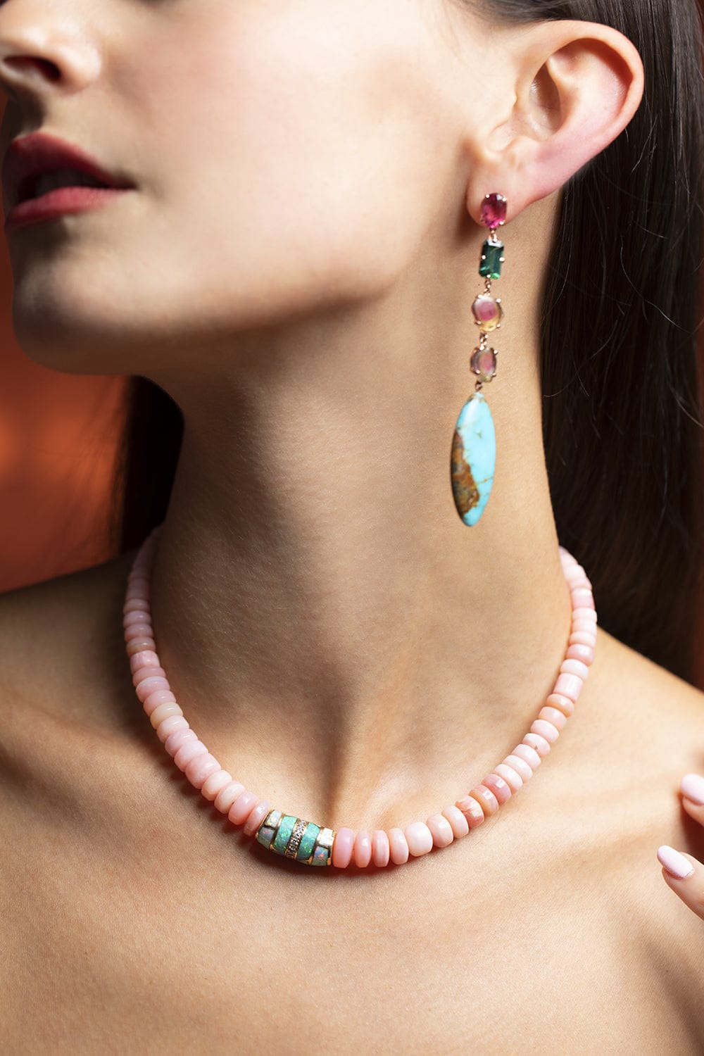 Pink opal bead necklace deals