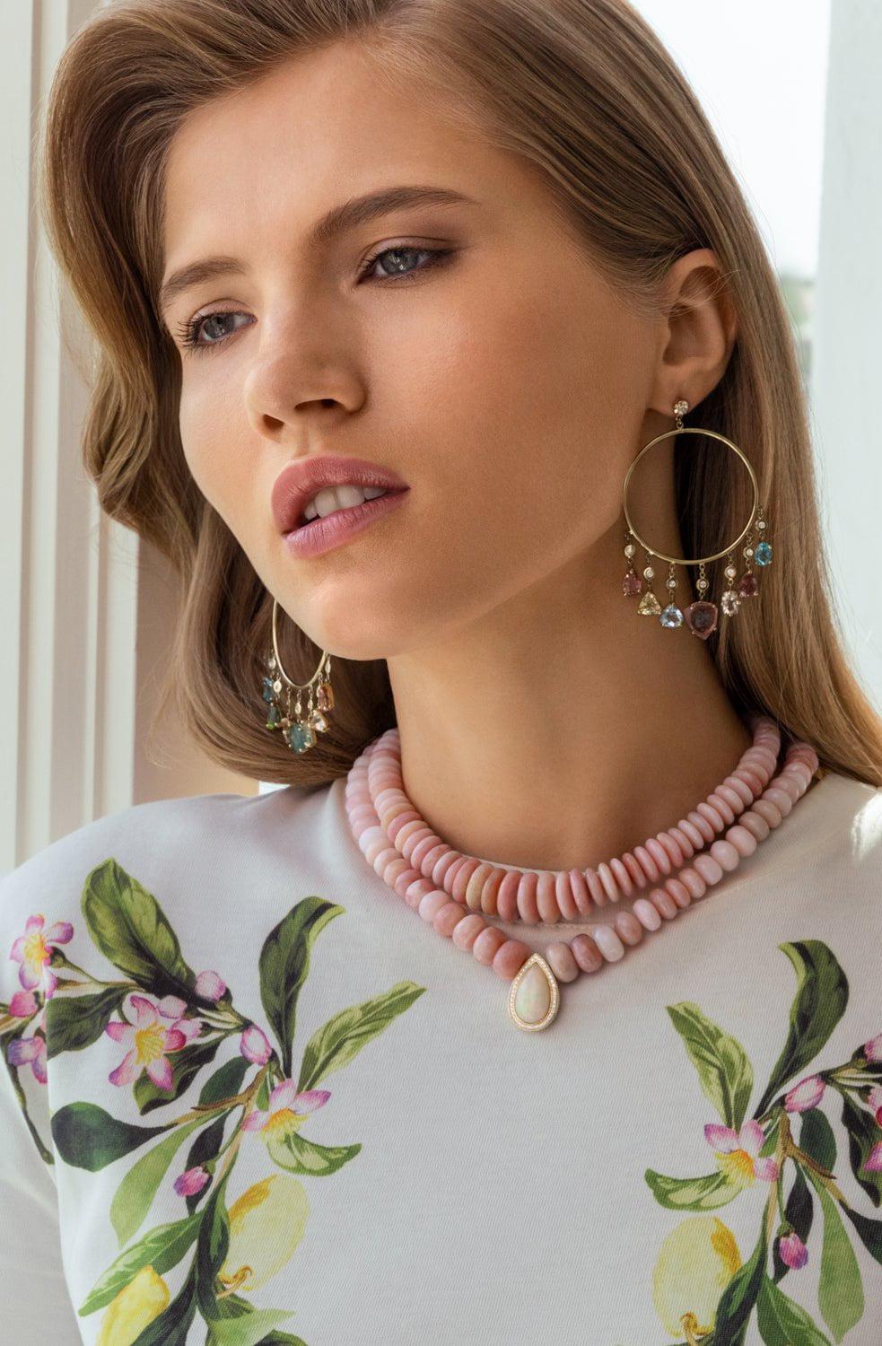 JACQUIE AICHE-Pink Opal Graduated Bead Necklace-YELLOW GOLD
