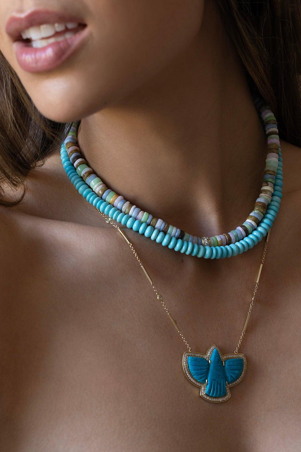 JACQUIE AICHE-Small Graduated Turquoise Beaded Necklace-YELLOW GOLD