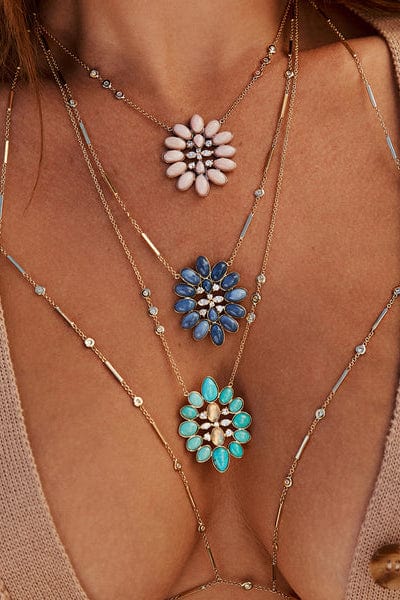 JACQUIE AICHE-Turquoise Opal Blossom Necklace-YELLOW GOLD