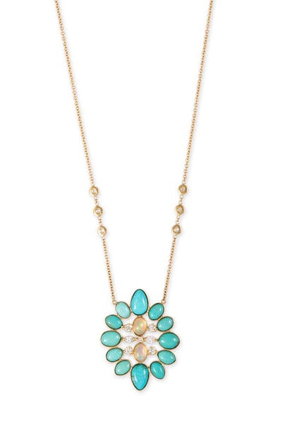 JACQUIE AICHE-Turquoise Opal Blossom Necklace-YELLOW GOLD