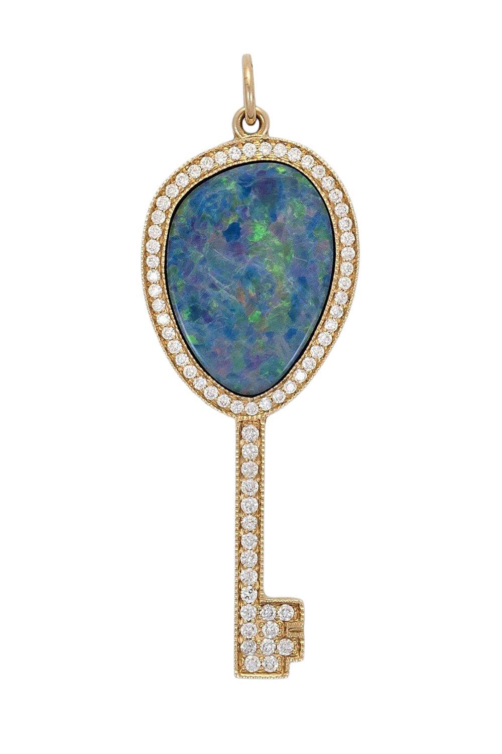 Australian Opal Diamond Key Charm-YELLOW GOLD-JEWELRYFINE JEWELPENDANT-JACQUIE AICHE