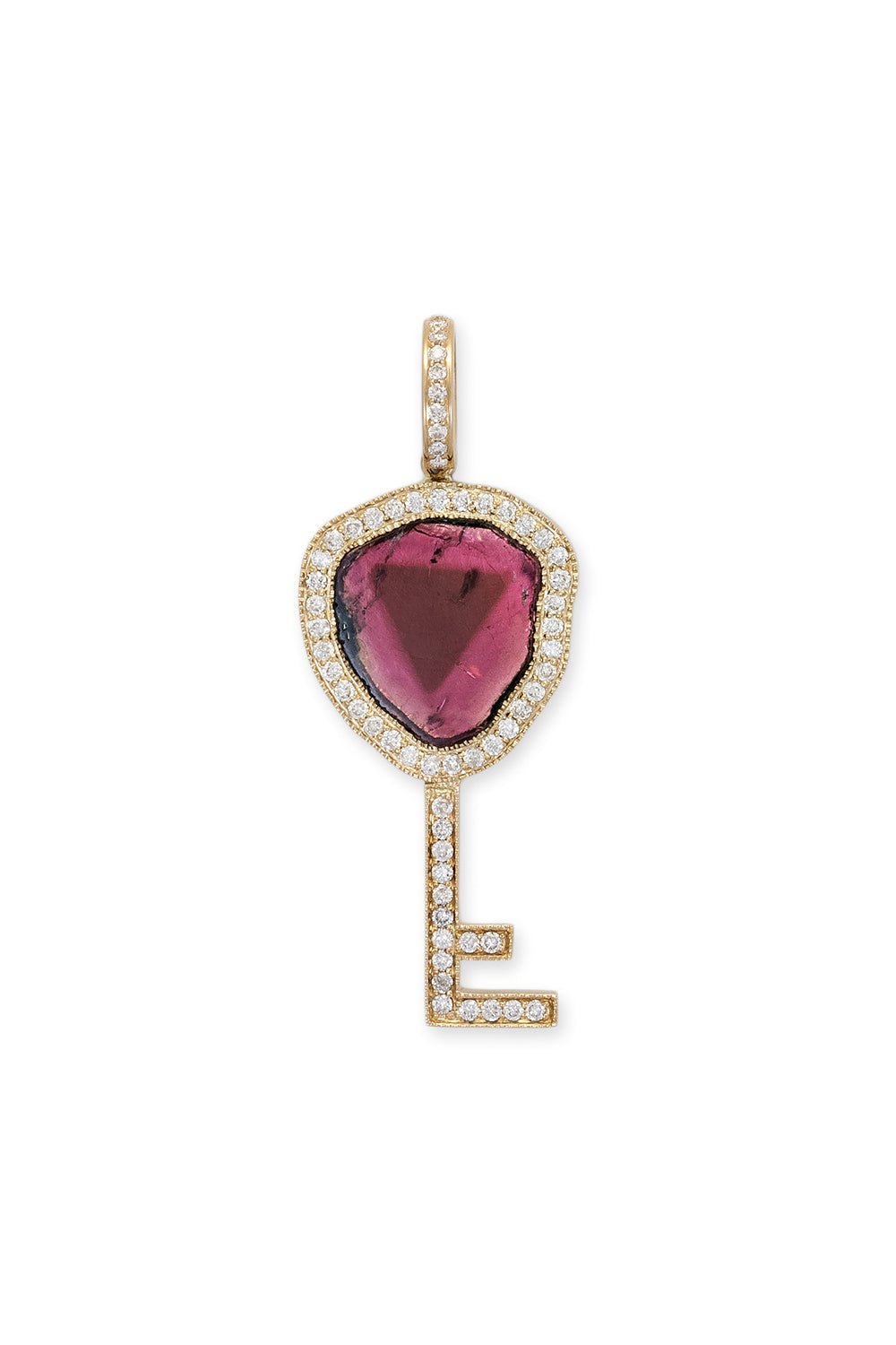 JACQUIE AICHE-Pink Tourmanline Diamond Key Pendant-YELLOW GOLD