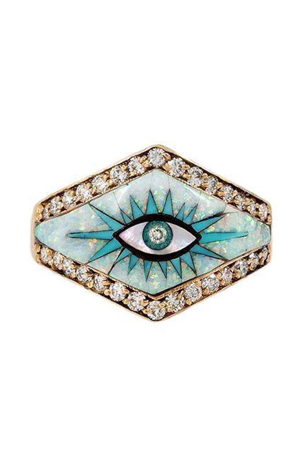 Double Row Turquoise Eye Ring-YELLOW GOLD-6.5-JEWELRYFINE JEWELRING-JACQUIE AICHE