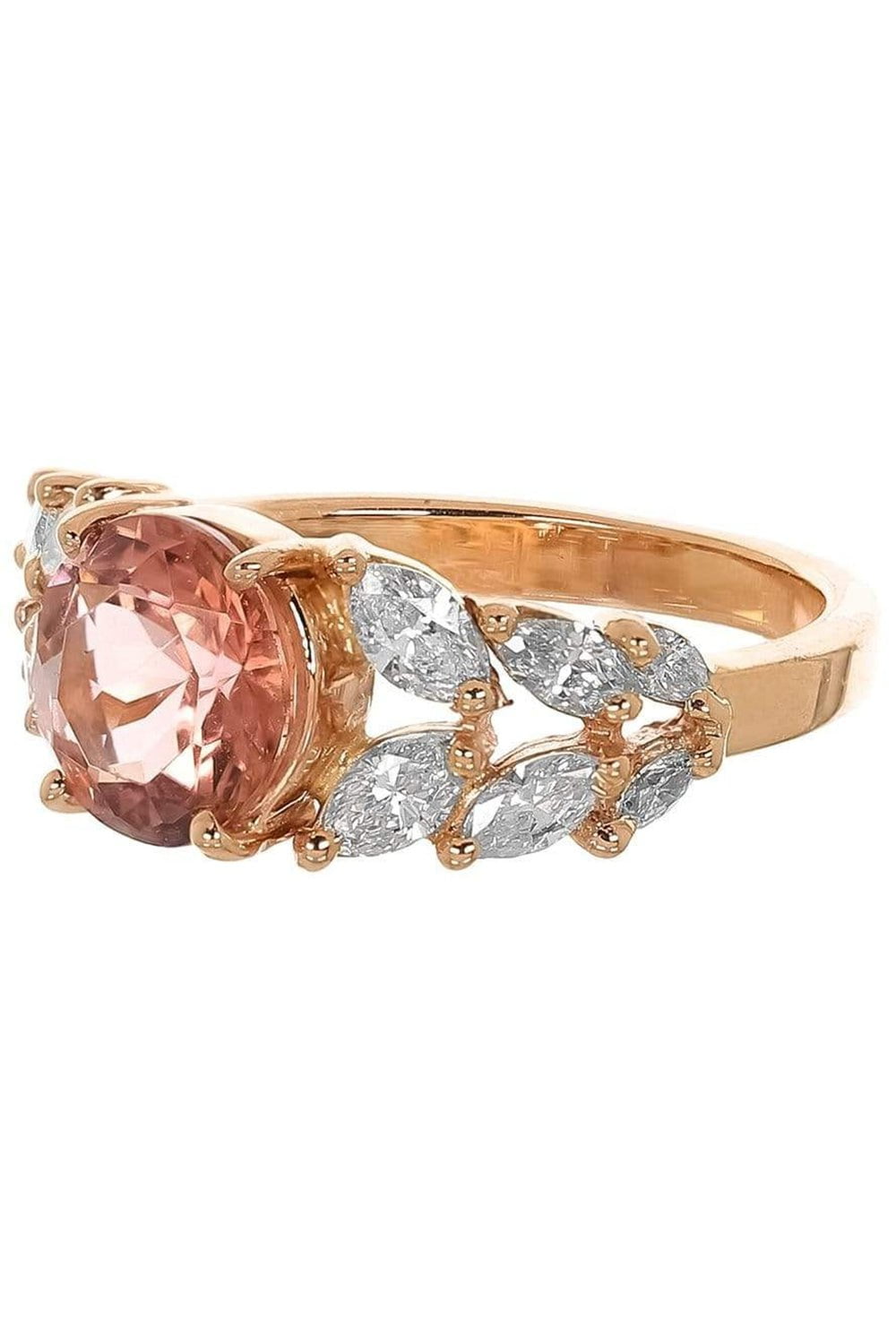 JACQUIE AICHE-Pink Tourmaline & Marquis Flower Diamond Ring-ROSE GOLD