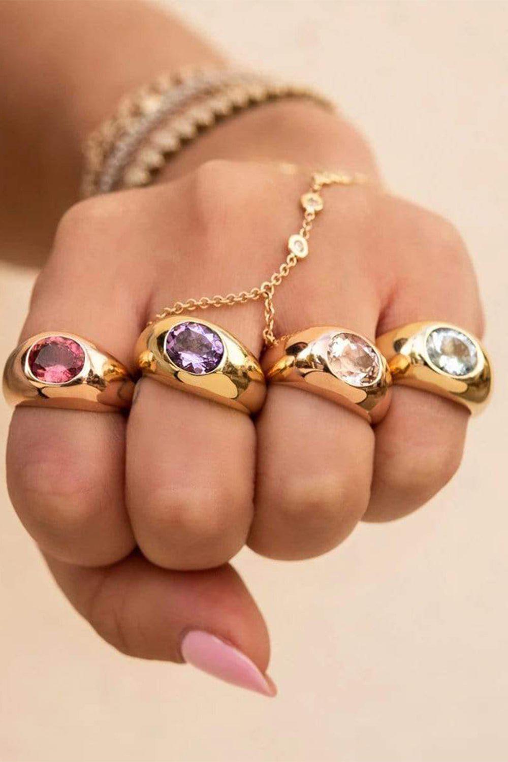 JACQUIE AICHE-Medium Pink Tourmaline Dome Ring-ROSE GOLD
