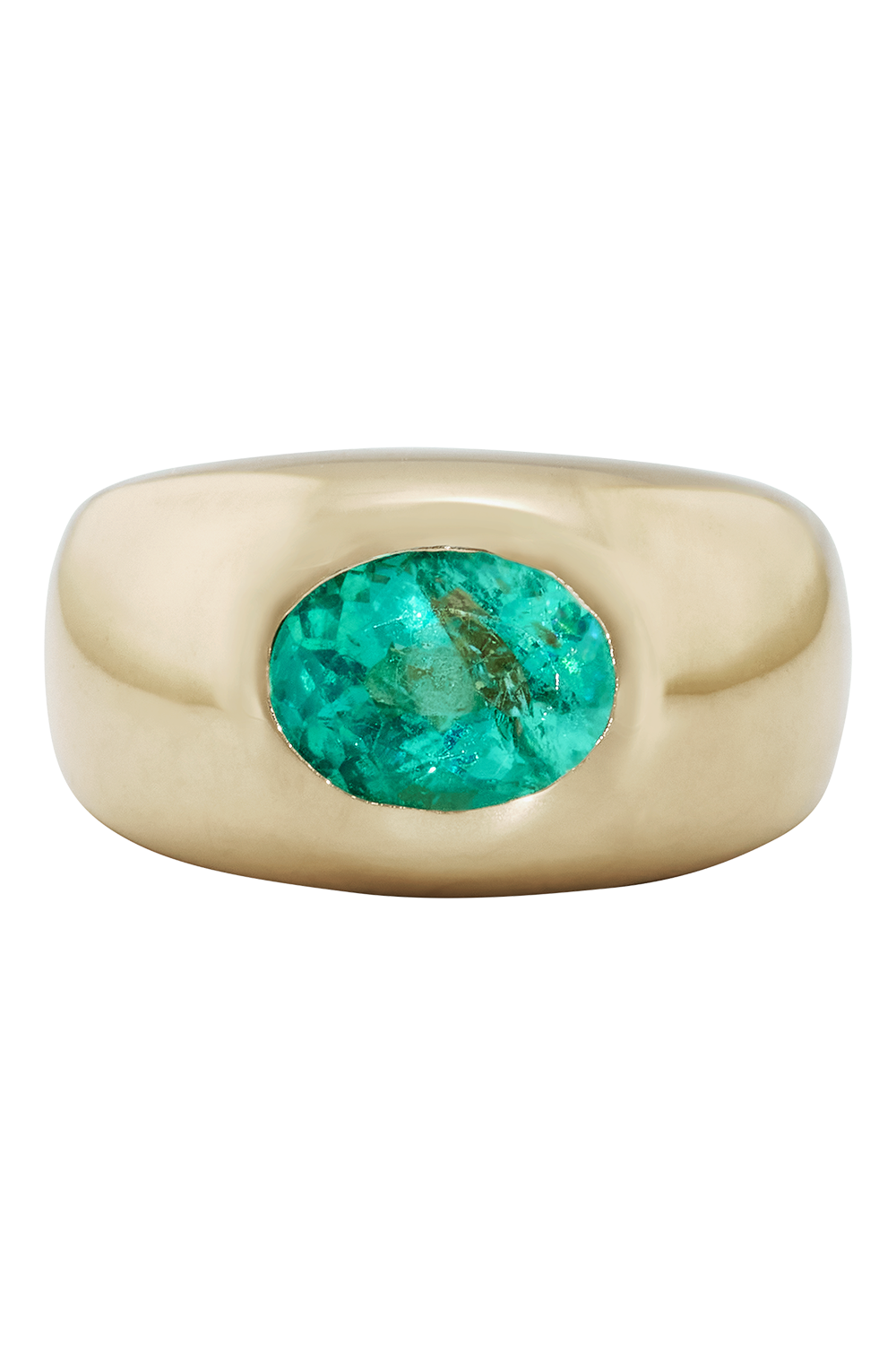Emerald Oval Dome Ring-YELLOW GOLD-7-JEWELRYFINE JEWELRING-JACQUIE AICHE