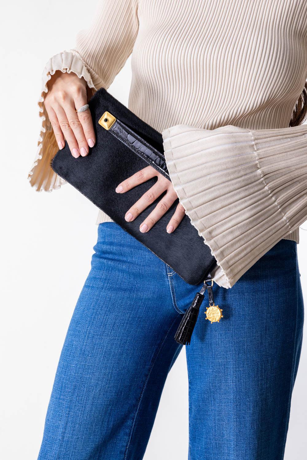 Fold-Over Clutch - Black-BLK/GLD-HANDBAGCLUTCHES-JADA LOVELESS