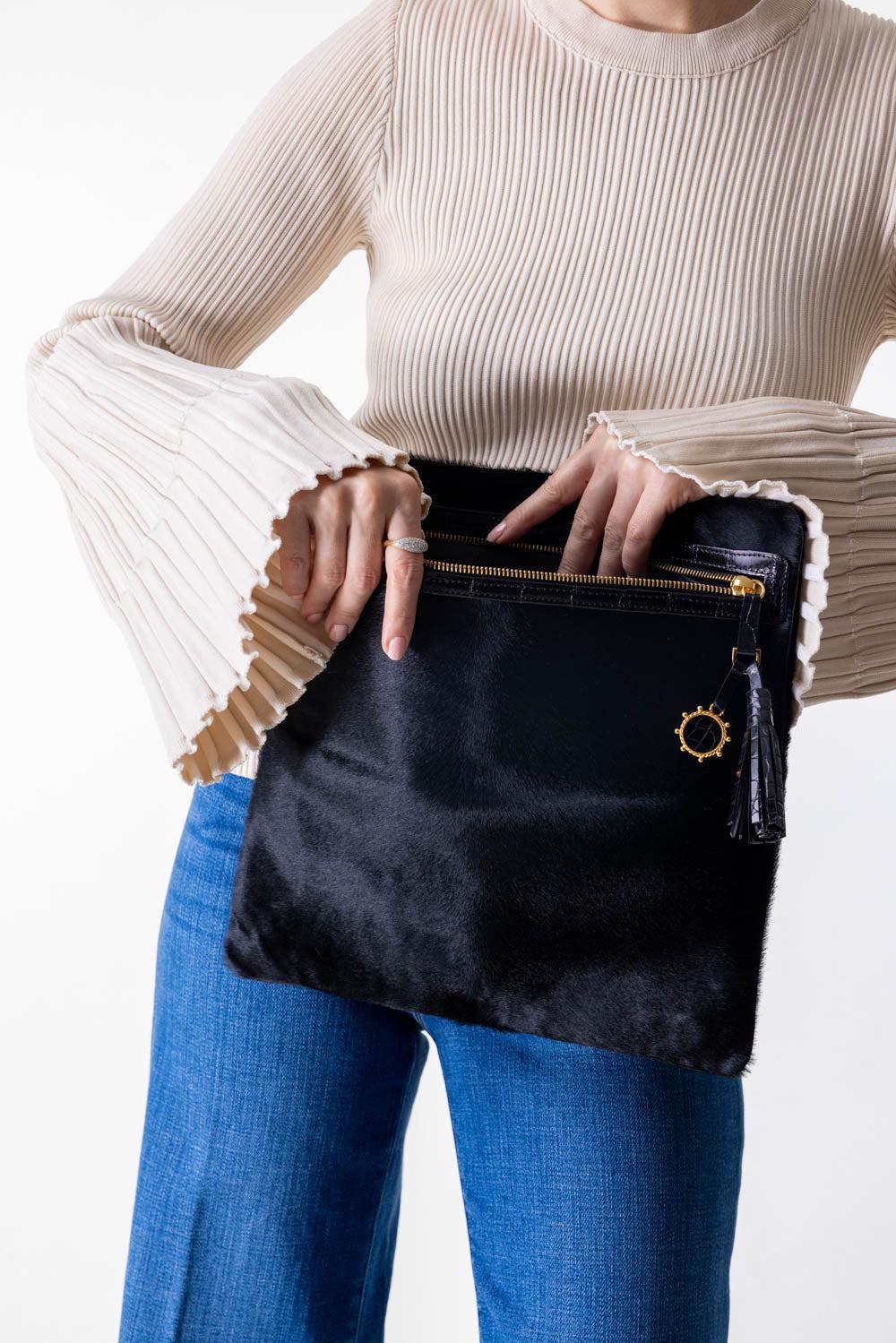 Fold-Over Clutch - Black-BLK/GLD-HANDBAGCLUTCHES-JADA LOVELESS