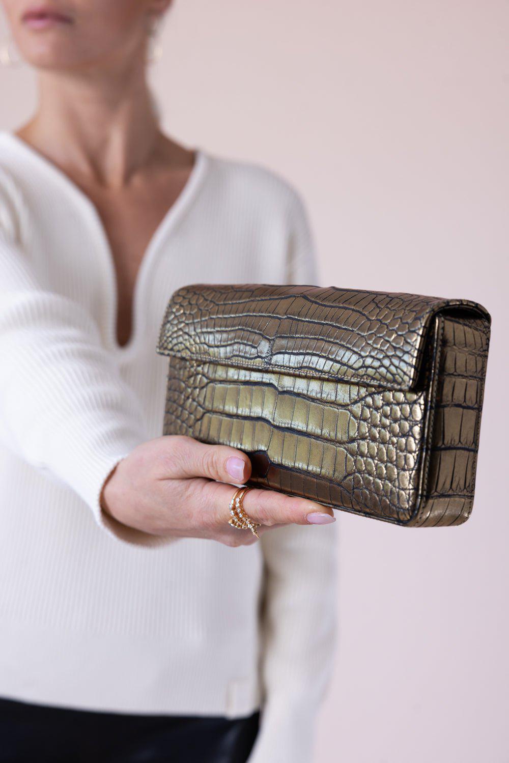 JADA LOVELESS-Parker Box Clutch - Gold-GOLD