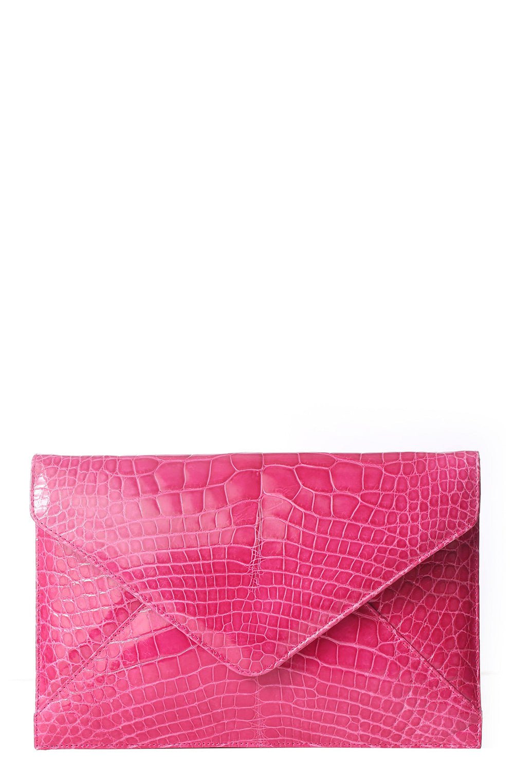 JADA LOVELESS-Bright Pink Alligator Envelope Clutch-PINK