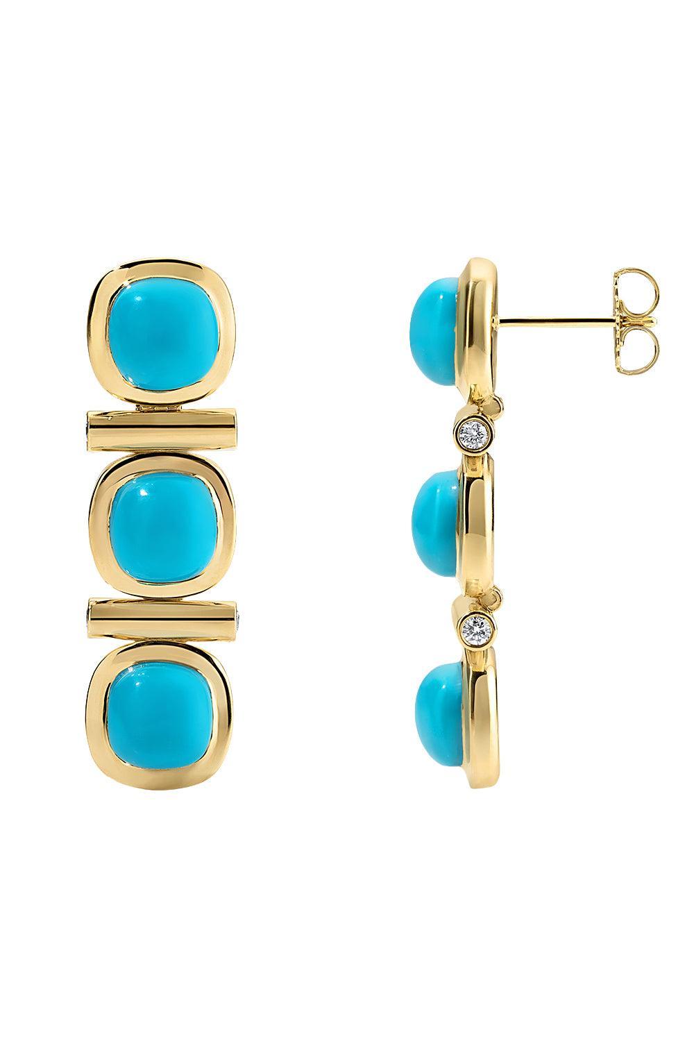 Turquoise Three Stone Gilda Earrings-YELLOW GOLD-JEWELRYFINE JEWELEARRING-JADE RUZZO