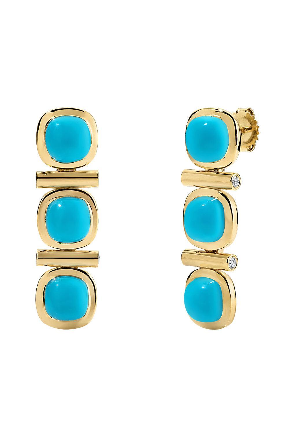 Turquoise Three Stone Gilda Earrings-YELLOW GOLD-JEWELRYFINE JEWELEARRING-JADE RUZZO