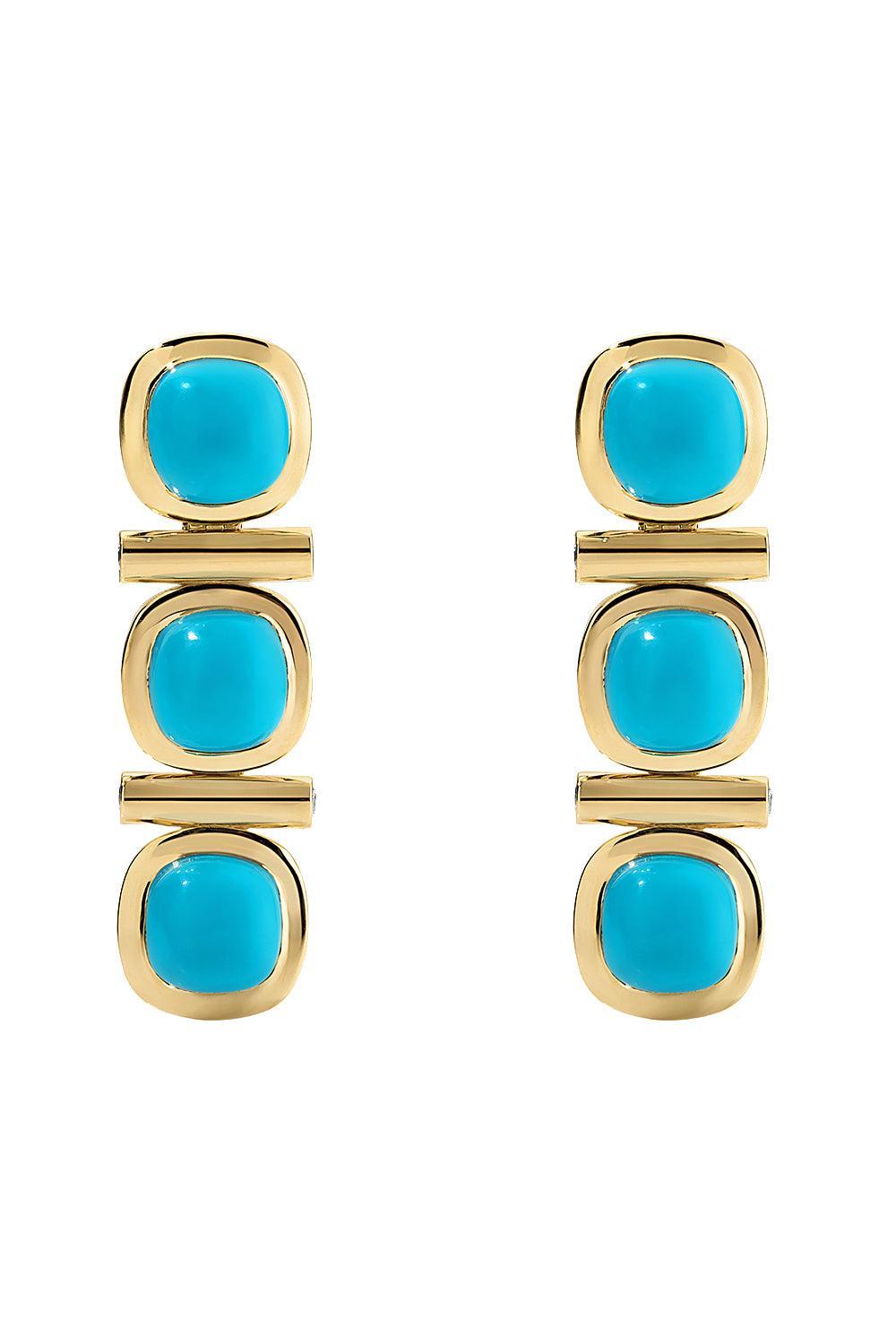 Turquoise Three Stone Gilda Earrings-YELLOW GOLD-JEWELRYFINE JEWELEARRING-JADE RUZZO