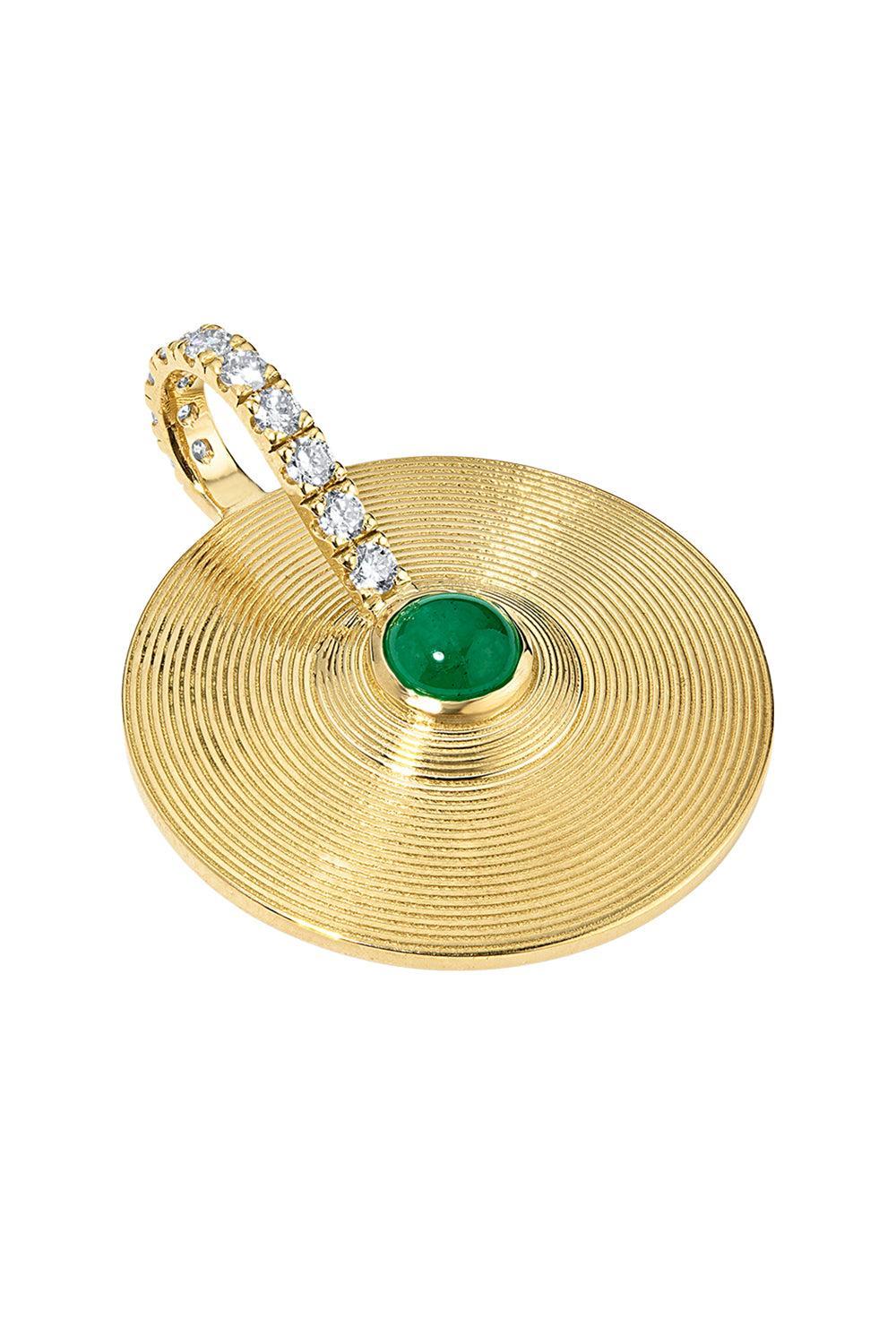 Diamond Emerald Cabochon Small Cymbal Pendant-YELLOW GOLD-JEWELRYFINE JEWELPENDANT-JADE RUZZO