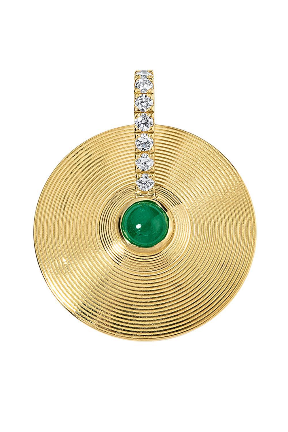 Diamond Emerald Cabochon Small Cymbal Pendant-YELLOW GOLD-JEWELRYFINE JEWELPENDANT-JADE RUZZO
