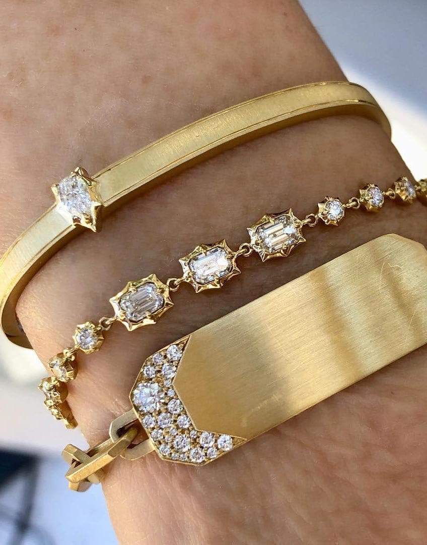 JADE TRAU-Emerald Cut Vanguard Line Bracelet-YELLOW GOLD