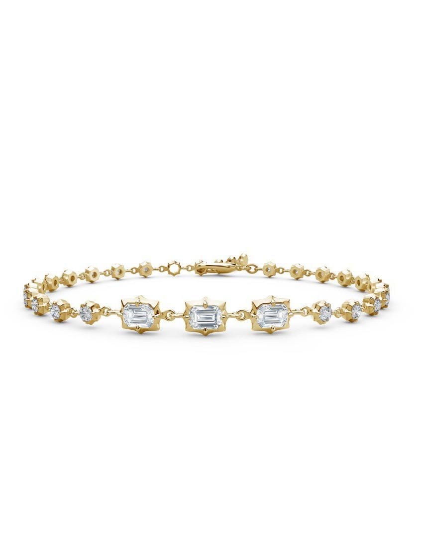 JADE TRAU-Emerald Cut Vanguard Line Bracelet-YELLOW GOLD