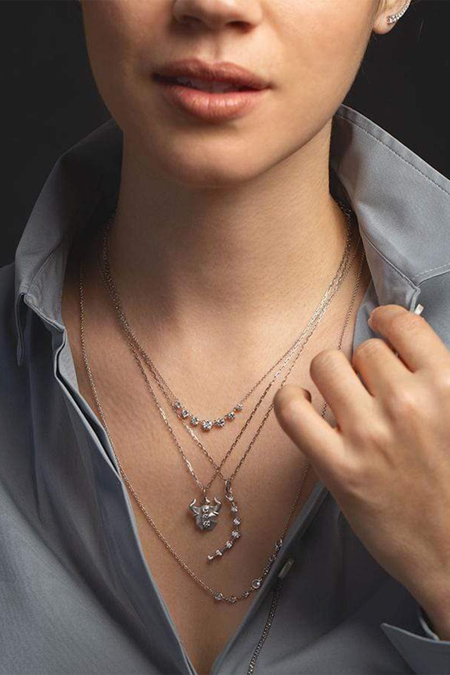 JADE TRAU-Penelope Single Station Necklace-WHITE GOLD