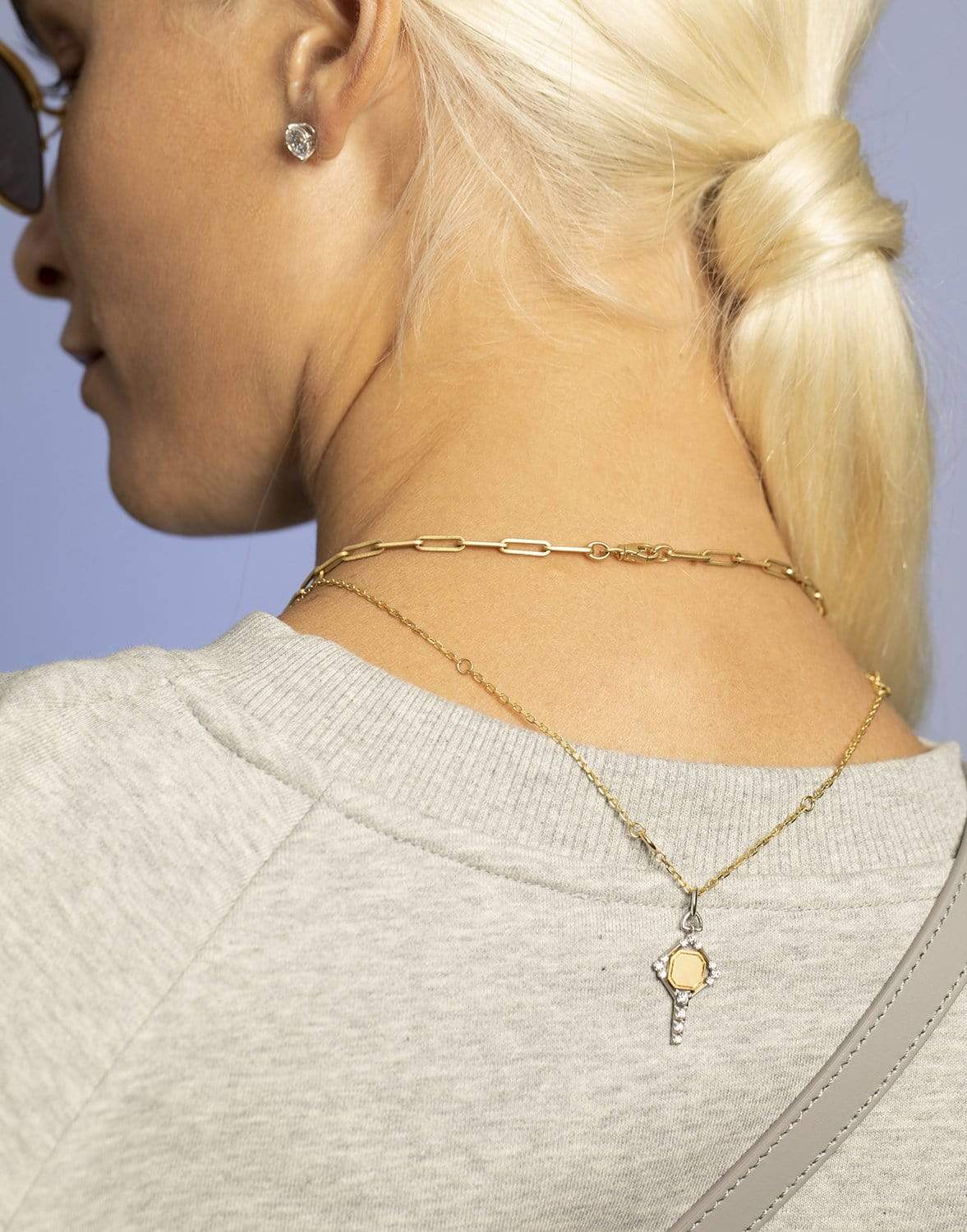 JADE TRAU-Harlow Mini Two Tone Key Charm-YELLOW GOLD