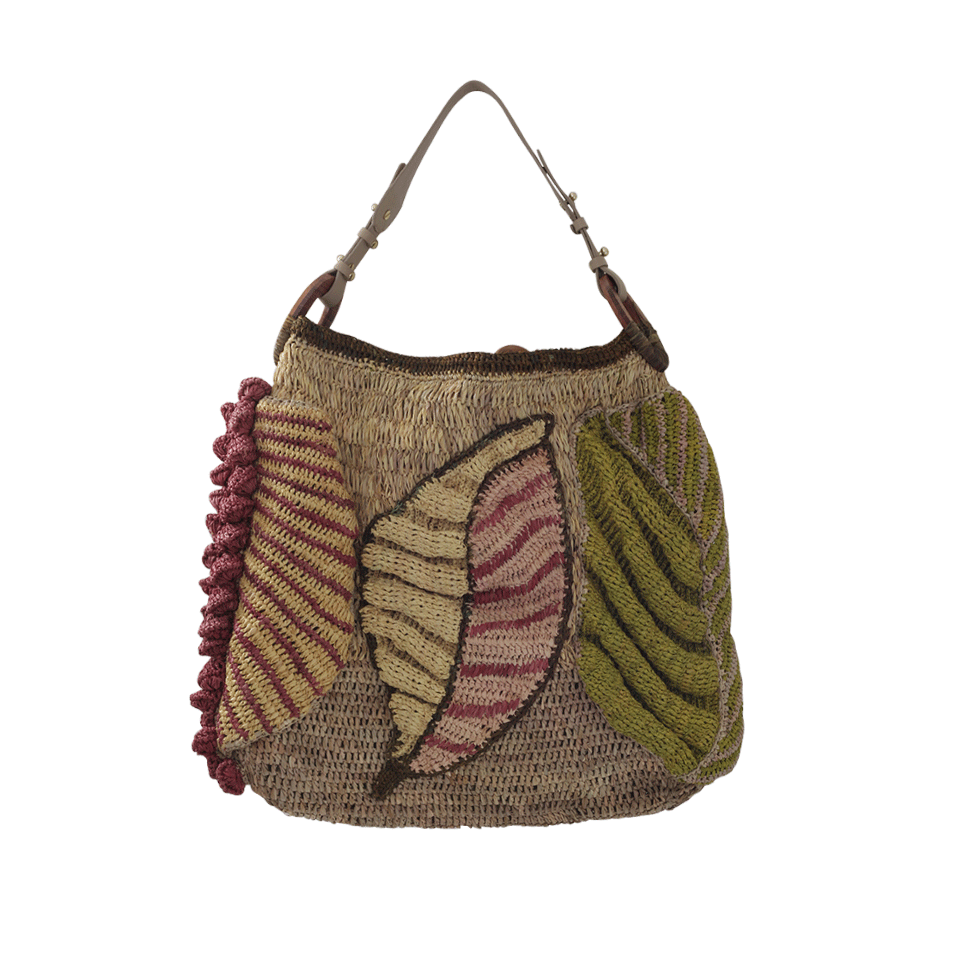 JAMIN PUECH-Papaver Leaf Print Raffia Bag-GREEN