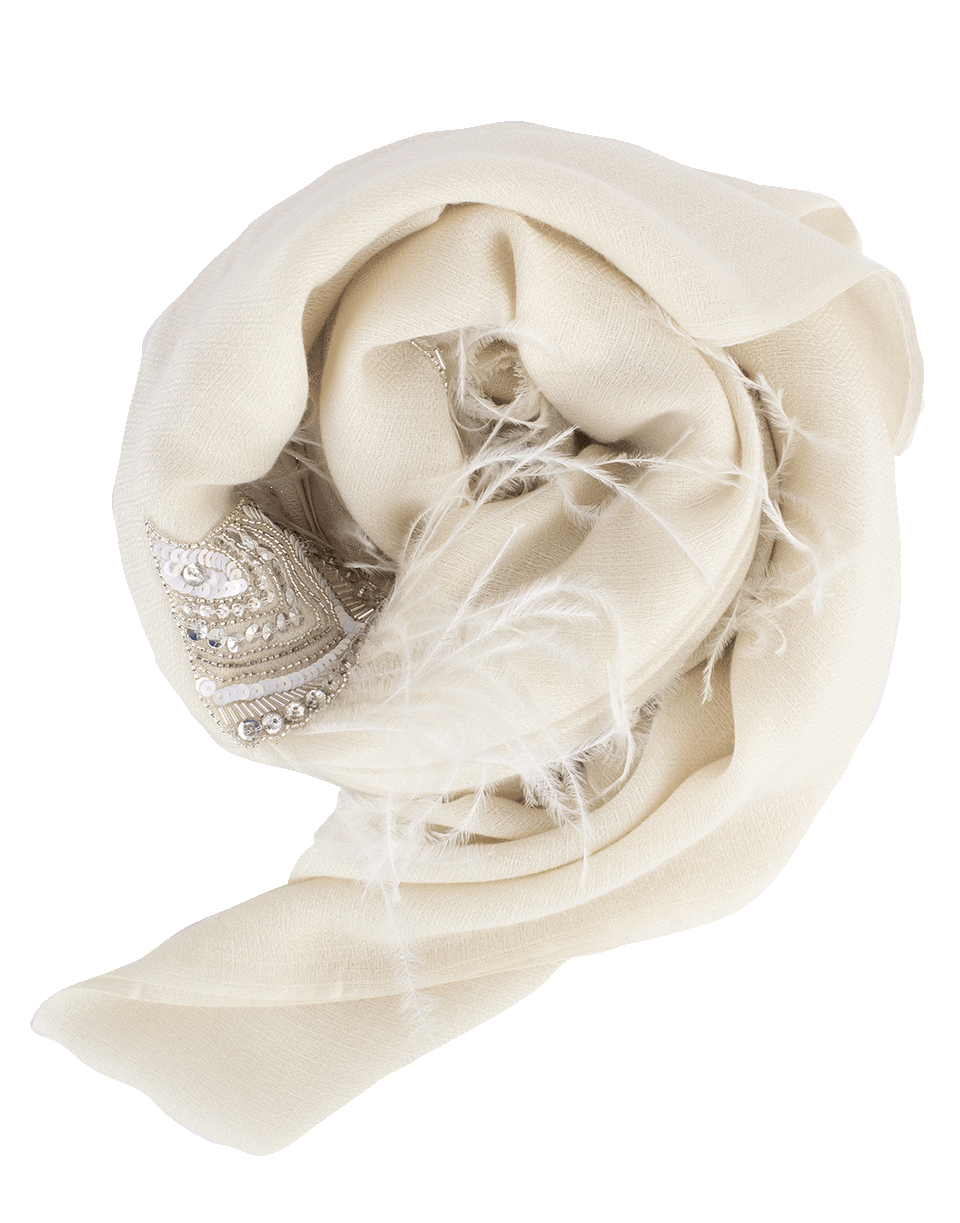 JANAVI INDIA-Feather Bordered Scarf-IVORY