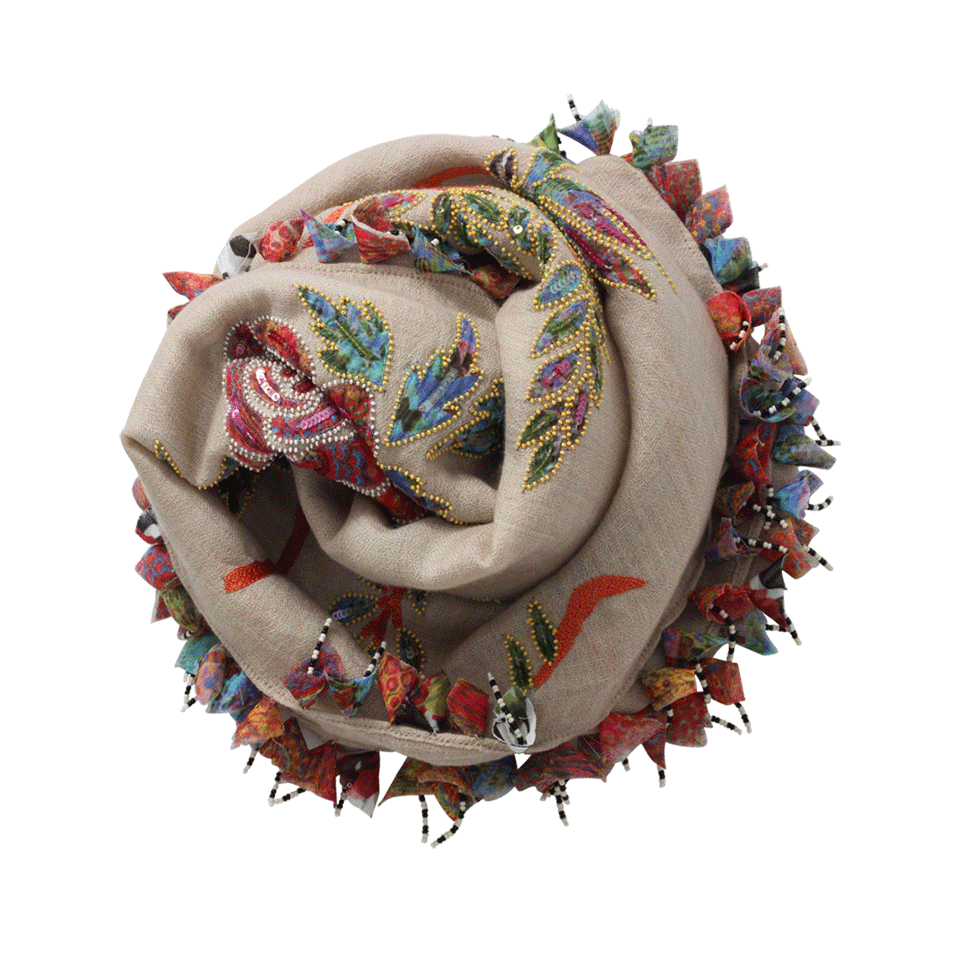 JANAVI INDIA-Flower Patch Scarf-NATURAL