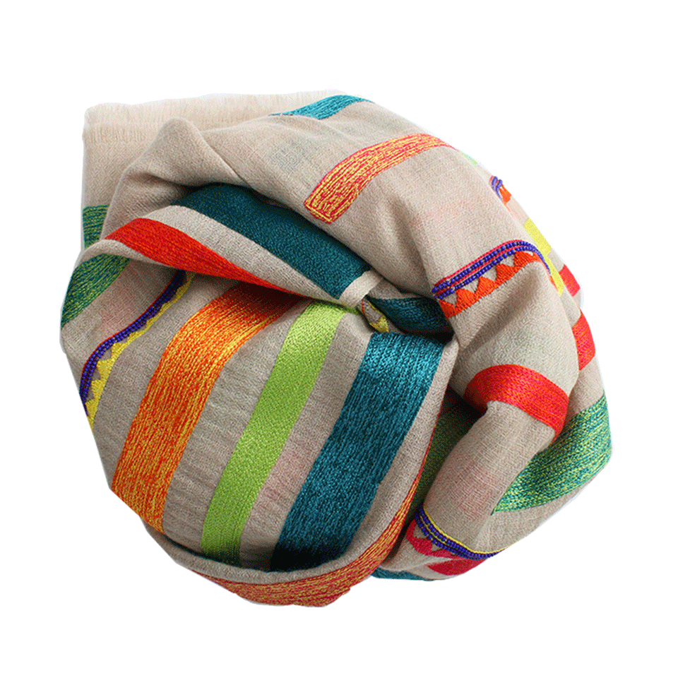 JANAVI INDIA-Stripes Shawl-NATURAL
