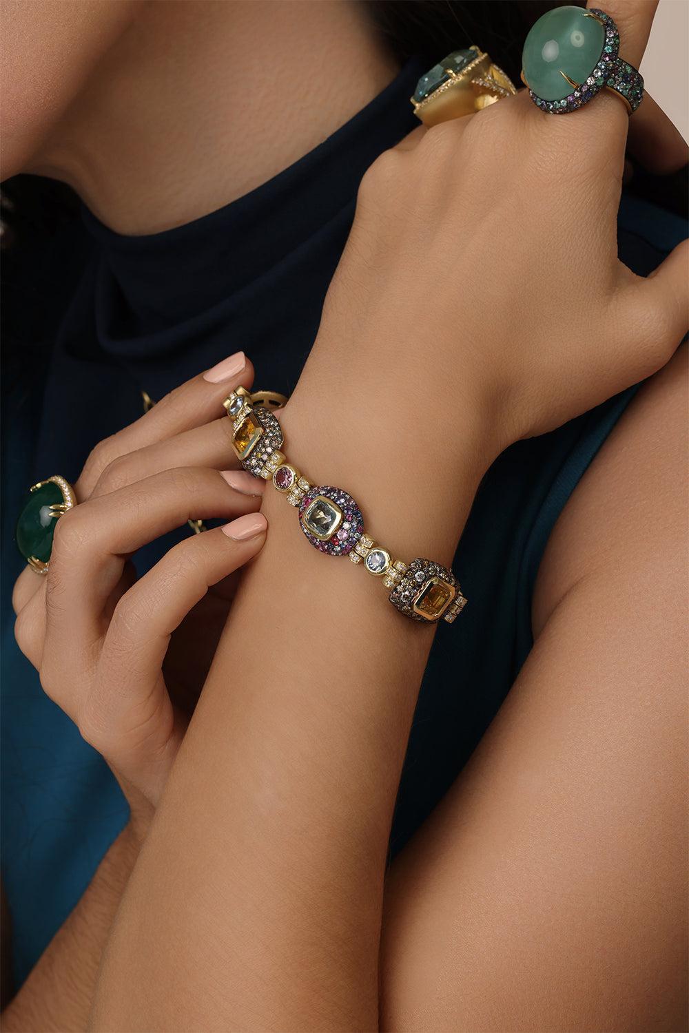 Multi Color Sapphire Bracelet-YELLOW GOLD-JEWELRYFINE JEWELBRACELET O-JARED LEHR